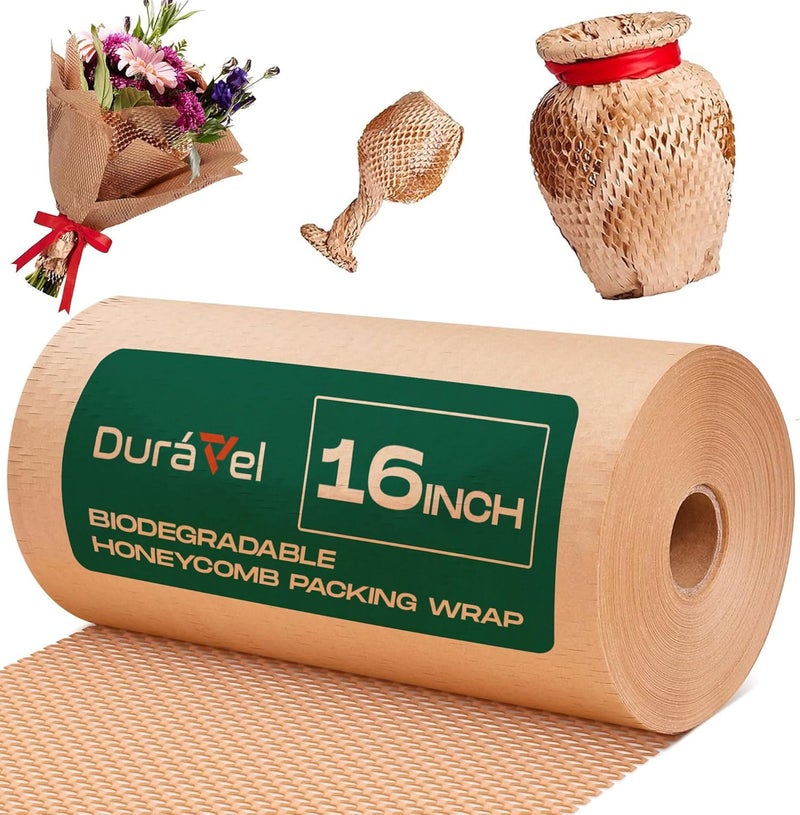 Duravel Honeycomb Cushioning Wrap Paper - 16 Inch x 20 Meter Eco-Friendly Packing Roll - Image 1